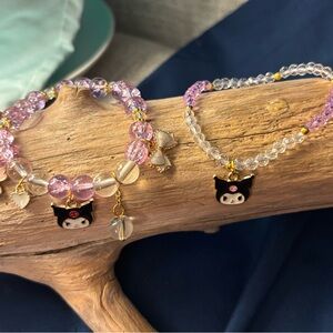 Cute Pink and Clear‎ Beaded Bracelets with Charms